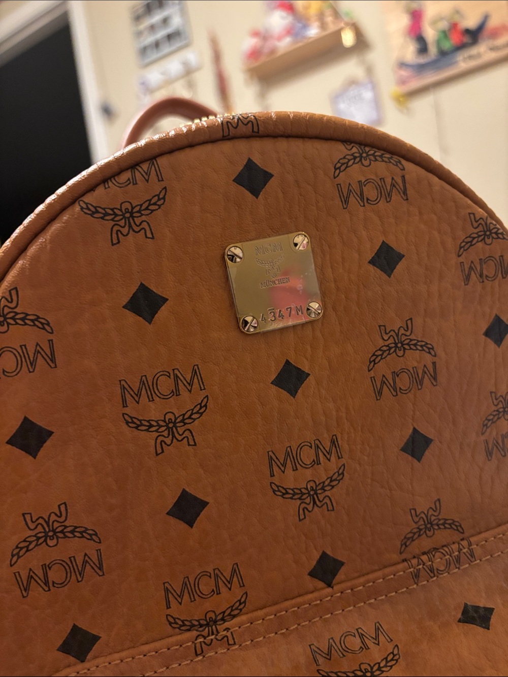 Authentic MCM Stark Side Studs Backpack Cognac Visetos Brown Medium - Pristine - Picture 6 of 7